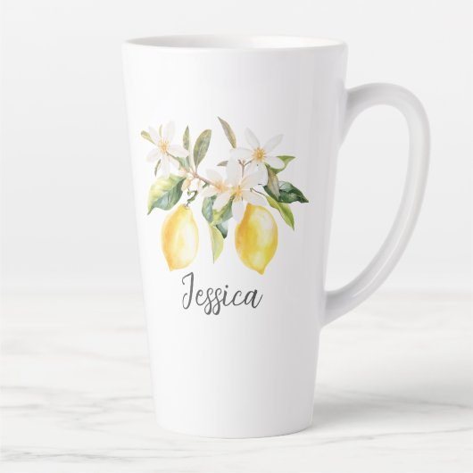 Tasse Latte Monogramme Fruits de citron Fleurs blanches Branch (Droite)