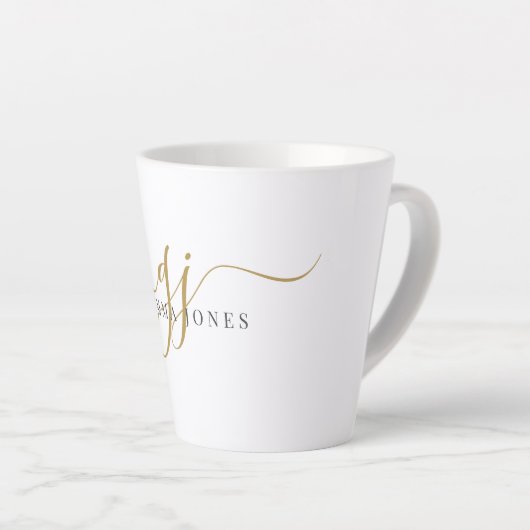 Tasse Latte Monogramme Gold Noir tendance Nom initial du scrip (Angle droit)