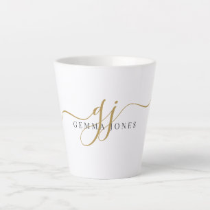 Tasse Latte Monogramme Gold Noir tendance Nom initial du scrip