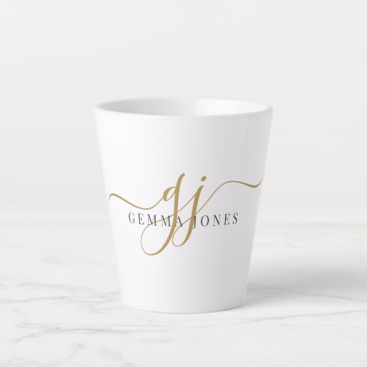 Tasse Latte Monogramme Gold Noir tendance Nom initial du scrip (Devant)