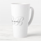Tasse Latte Monogramme gris blanc Nom Initiales Simple Style (Angle droit)