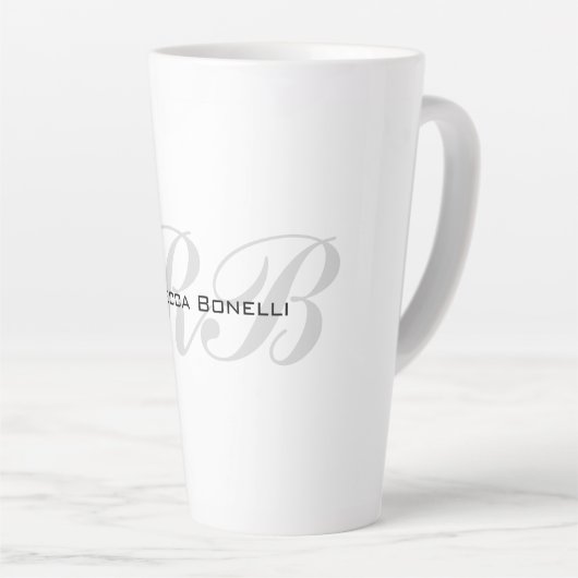 Tasse Latte Monogramme gris blanc Nom Initiales Simple Style (Angle droit)