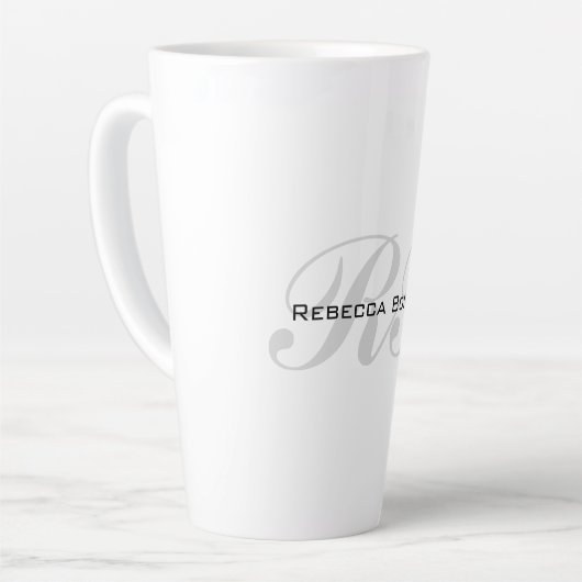 Tasse Latte Monogramme gris blanc Nom Initiales Simple Style (Angle gauche)