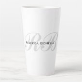 Tasse Latte Monogramme gris blanc Nom Initiales Simple Style (Devant)
