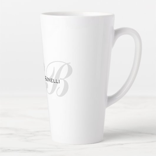 Tasse Latte Monogramme gris blanc Nom Initiales Simple Style (Droite)