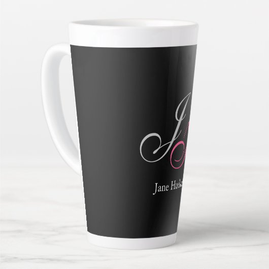 Tasse Latte Monogramme gris noir Nom Lettres initiales Script (Angle gauche)