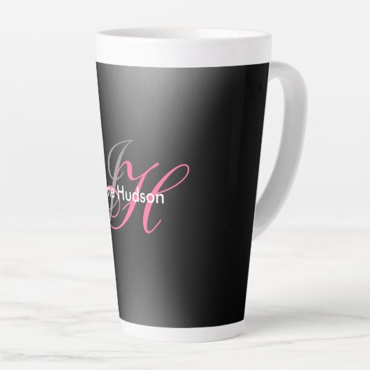 Tasse Latte Monogramme gris noir simple cadeau spécial simple (Angle droit)