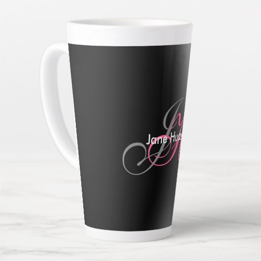 Tasse Latte Monogramme gris noir simple cadeau spécial simple (Angle gauche)