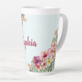 Tasse Latte Monogramme Hibiscus rose Fleurs tropicales florale (Angle droit)