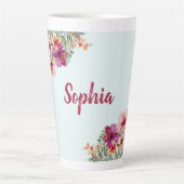 Tasse Latte Monogramme Hibiscus rose Fleurs tropicales florale (Devant)