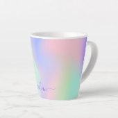 Tasse Latte monogramme holographique bleu rose vert arc en cie (Angle droit)