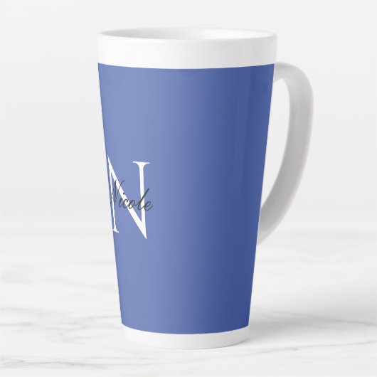 Tasse Latte Monogramme initial manuscrit propre nom bleu (Angle droit)