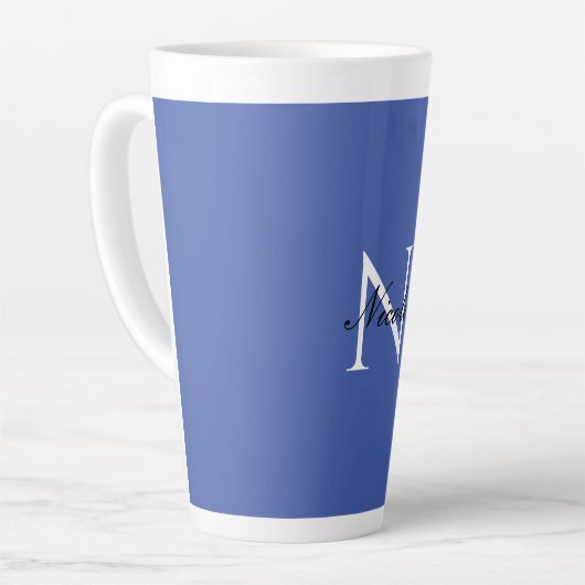 Tasse Latte Monogramme initial manuscrit propre nom bleu (Angle gauche)