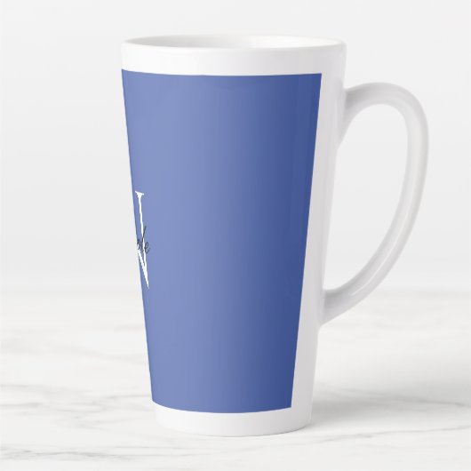 Tasse Latte Monogramme initial manuscrit propre nom bleu (Droite)