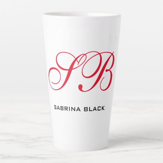 Tasse Latte Monogramme Initiales Nom Plain Moderne Minimaliste (Devant)