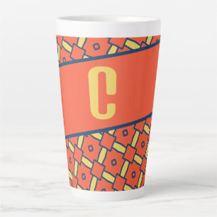 Tasse Latte Monogramme jaune Motif géométrique orange