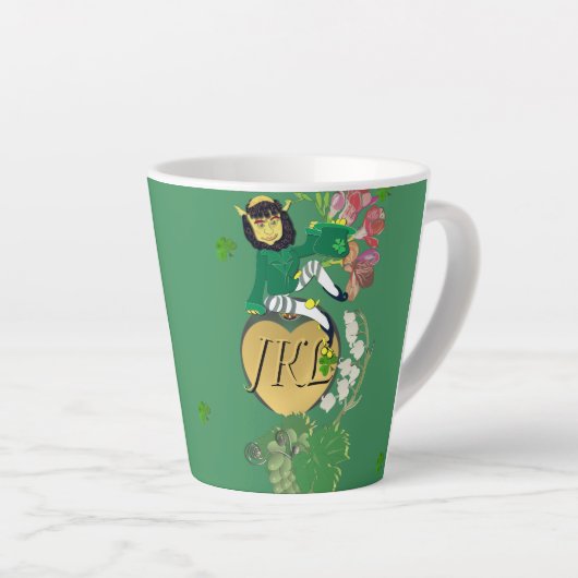 Tasse Latte Monogramme Leprechaun Floral (Angle droit)