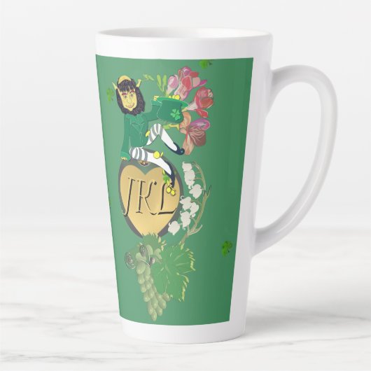 Tasse Latte Monogramme Leprechaun Floral (Droite)