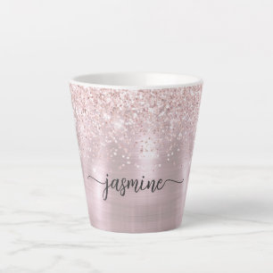 Tasse Latte Monogramme métallique pailleté rose doré Girly Blu