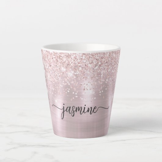 Tasse Latte Monogramme métallisé avec strass rose gold et rose (Devant)