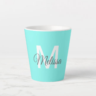 Tasse Latte monogramme moderne chic minimaliste turquoise aqua