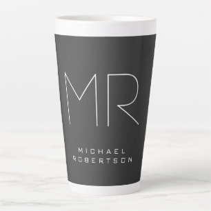 Tasse Latte Monogramme moderne gris blanc minimaliste