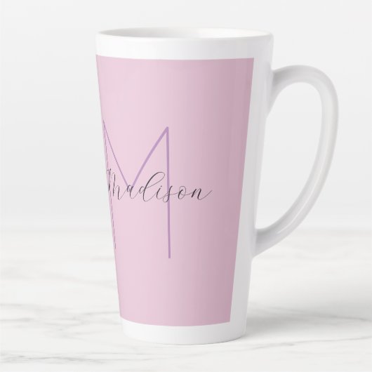 Tasse Latte Monogramme Moderne Minimaliste Nom Initiales (Droite)