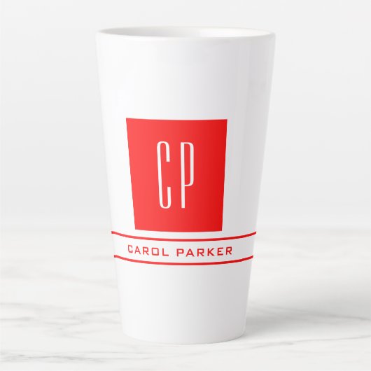 Tasse Latte Monogramme moderne Professionnel Nom simple Rouge  (Devant)