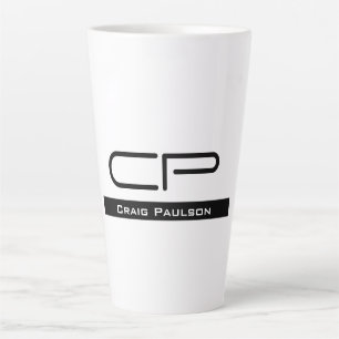 Tasse Latte Monogramme noir blanc Nom Plaque moderne Simple