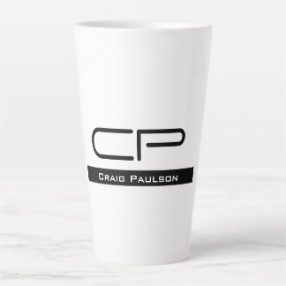 Tasse Latte Monogramme noir blanc Nom Plaque moderne Simple