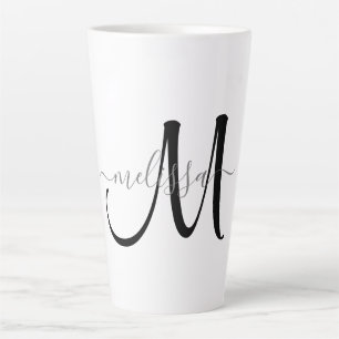 Tasse Latte Monogramme noir simple Gris Nom du script personna