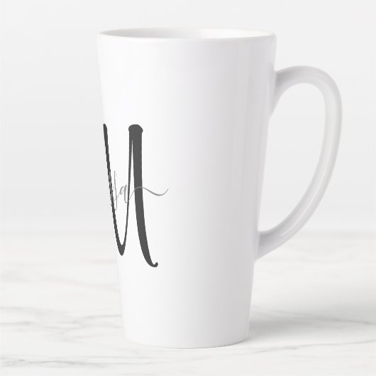 Tasse Latte Monogramme noir simple Gris Nom du script personna (Droite)