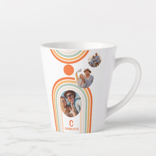 Tasse Latte Monogramme Nom Boho Arch Multi Photo Fille tendanc (Droite)