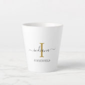 Tasse Latte Monogramme Nom de script Stylish Gold Gris Minimal (Devant)