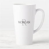Tasse Latte Monogramme & Nom Design Simple Texte Noir & Gris (Droite)
