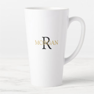 Tasse Latte Monogramme & nom DIY, design simple, noir & or