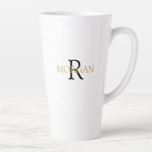 Tasse Latte Monogramme & nom DIY, design simple, noir & or (Droite)