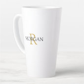 Tasse Latte Monogramme & nom DIY, design simple, or et noir (Angle gauche)