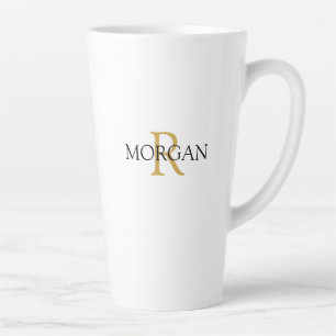 Tasse Latte Monogramme & nom DIY, design simple, or et noir