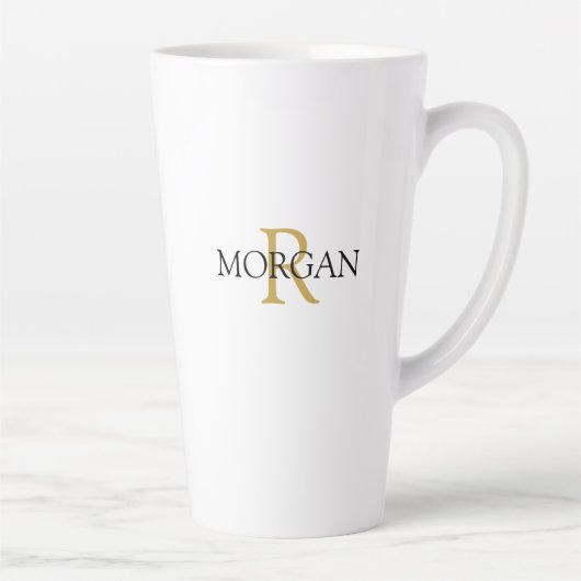 Tasse Latte Monogramme & nom DIY, design simple, or et noir (Droite)