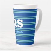 Tasse Latte Monogramme & nom en gras, Lt Lignes Turquoises sur (Angle droit)
