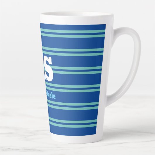 Tasse Latte Monogramme & nom en gras, Lt Lignes Turquoises sur (Droite)