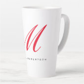 Tasse Latte Monogramme Nom initial Blanc Rouge Unique Minimali (Angle droit)