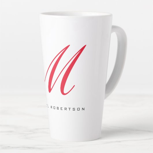 Tasse Latte Monogramme Nom initial Blanc Rouge Unique Minimali (Angle droit)