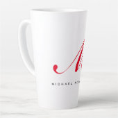 Tasse Latte Monogramme Nom initial Blanc Rouge Unique Minimali (Angle gauche)