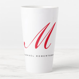 Tasse Latte Monogramme Nom initial Blanc Rouge Unique Minimali