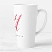 Tasse Latte Monogramme Nom initial Blanc Rouge Unique Minimali (Droite)