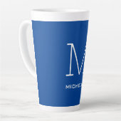 Tasse Latte Monogramme Nom initial Bleu profond Unique Minimal (Angle gauche)