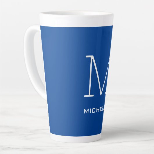 Tasse Latte Monogramme Nom initial Bleu profond Unique Minimal (Angle gauche)