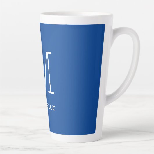 Tasse Latte Monogramme Nom initial Bleu profond Unique Minimal (Droite)